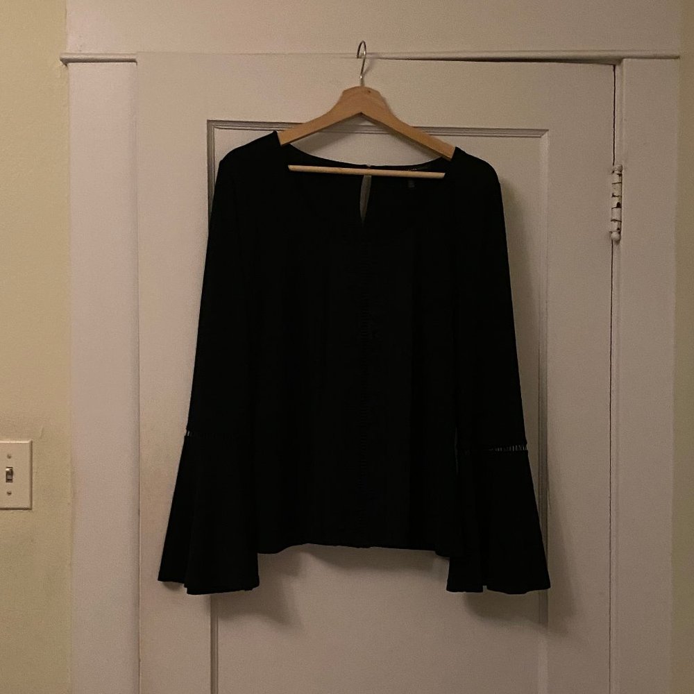 Lovely bell-sleeved black blouse from White House Black Market.